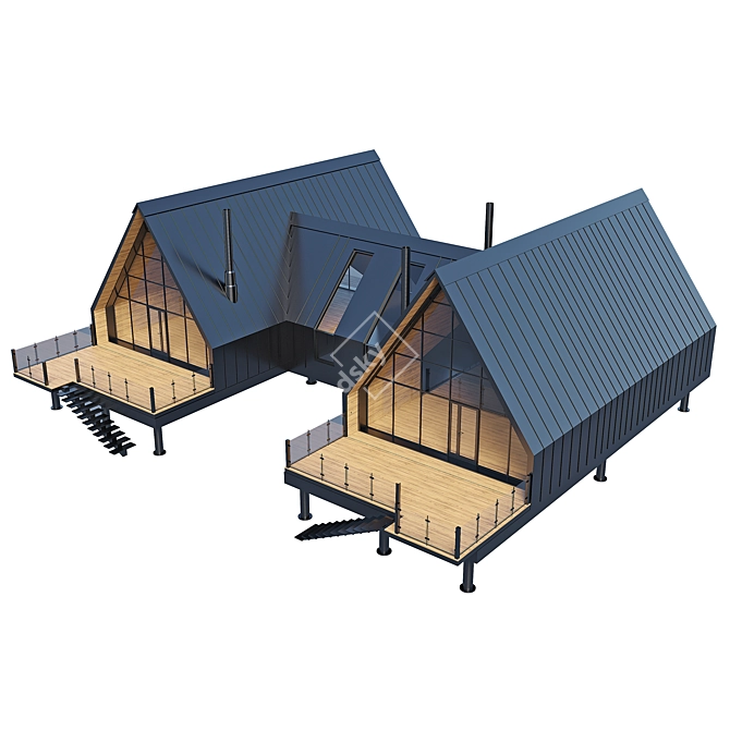 Metal Wood Sauna House Terrace 3D model image 1