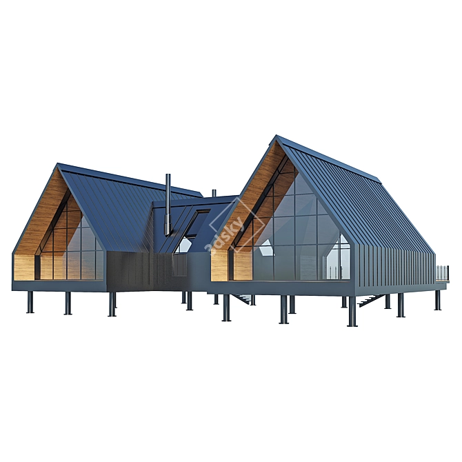 Metal Wood Sauna House Terrace 3D model image 3