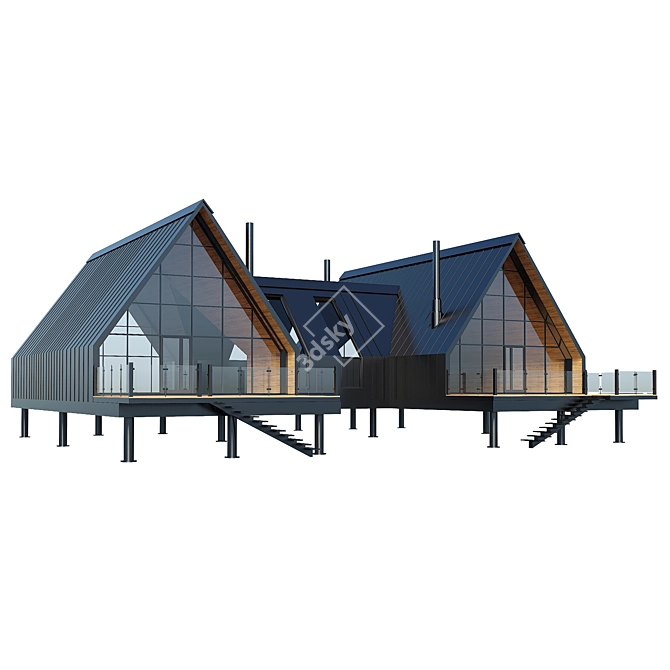 Metal Wood Sauna House Terrace 3D model image 6