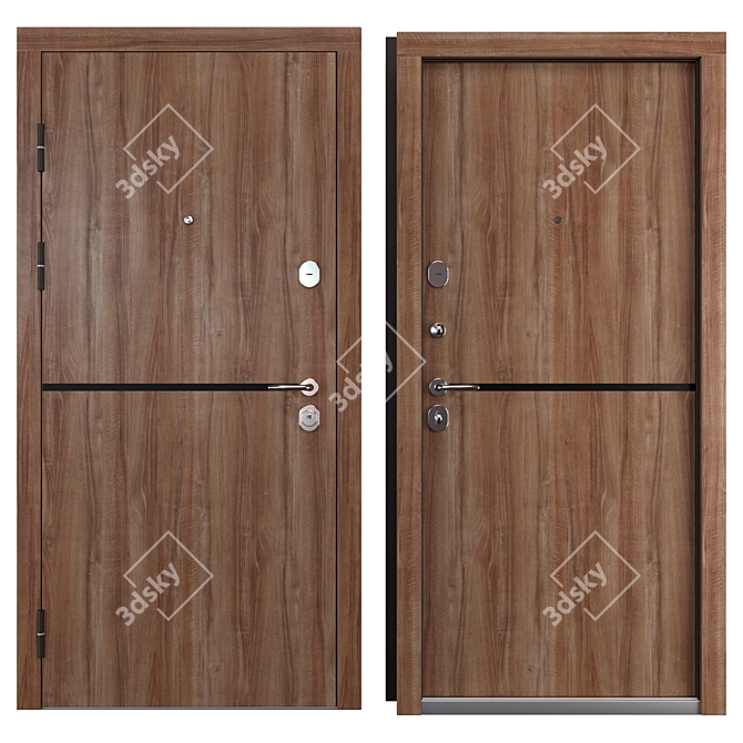 Modern Entry Metal Door Set 3D model image 3