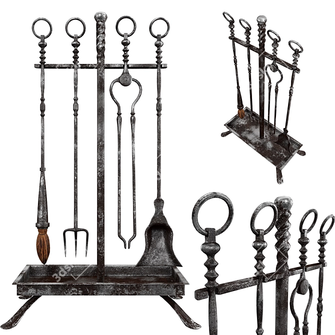 Antique Gothic Fireplace Set 3D model image 1