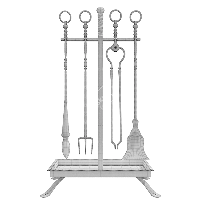 Antique Gothic Fireplace Set 3D model image 3