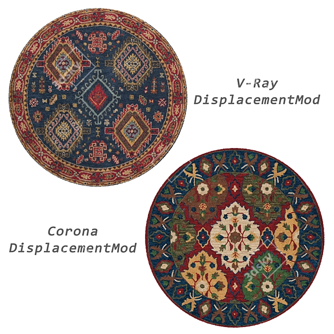 Round Rug Set with Varied Textures 3D model image 3