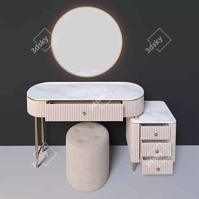 Elegant Vanity Set with Mirror 3D model image 3