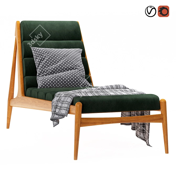 Teak Wave Chaise Lounge 3D model image 1