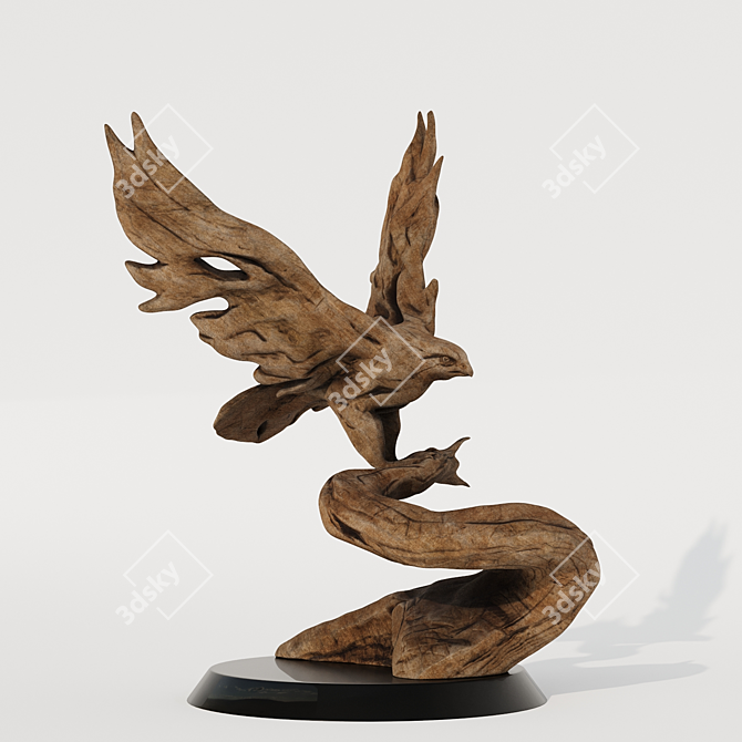  Majestic Hawk Wood Carving 3D model image 5