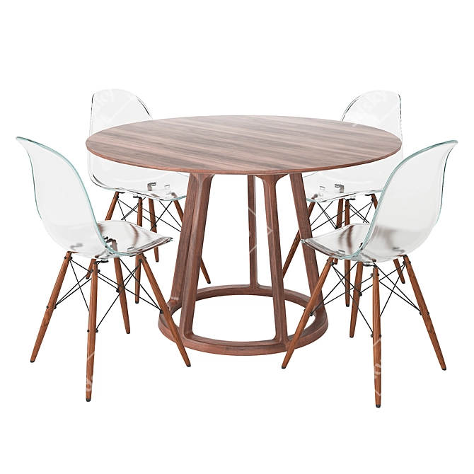 Round Walnut Dining Table Suit 3D model image 1