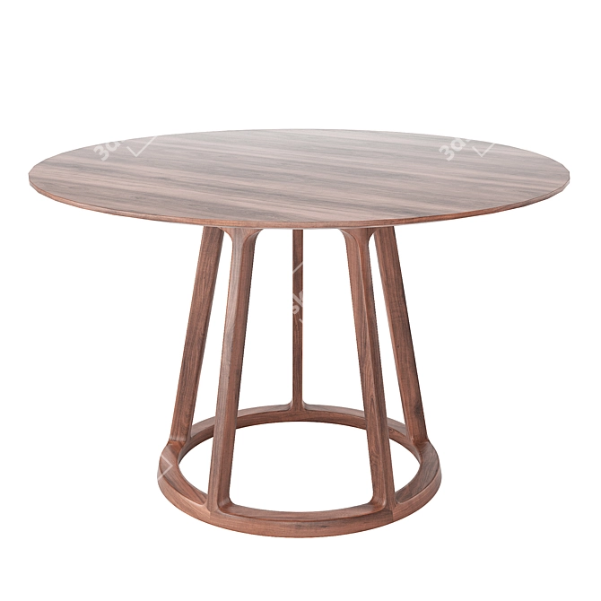 Round Walnut Dining Table Suit 3D model image 2