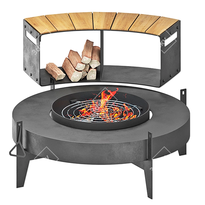 Sleek Outdoor BBQ Firepit 3D model image 2