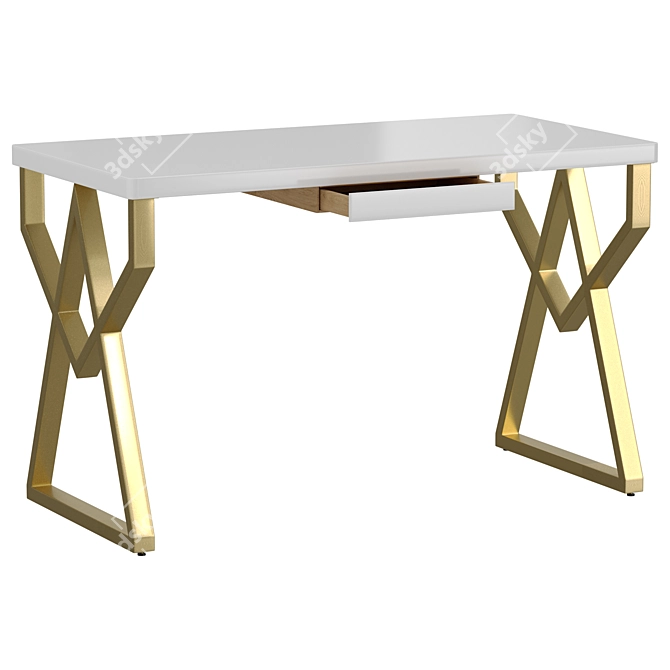 Modern White Writing Desk Home Office 3D model image 2