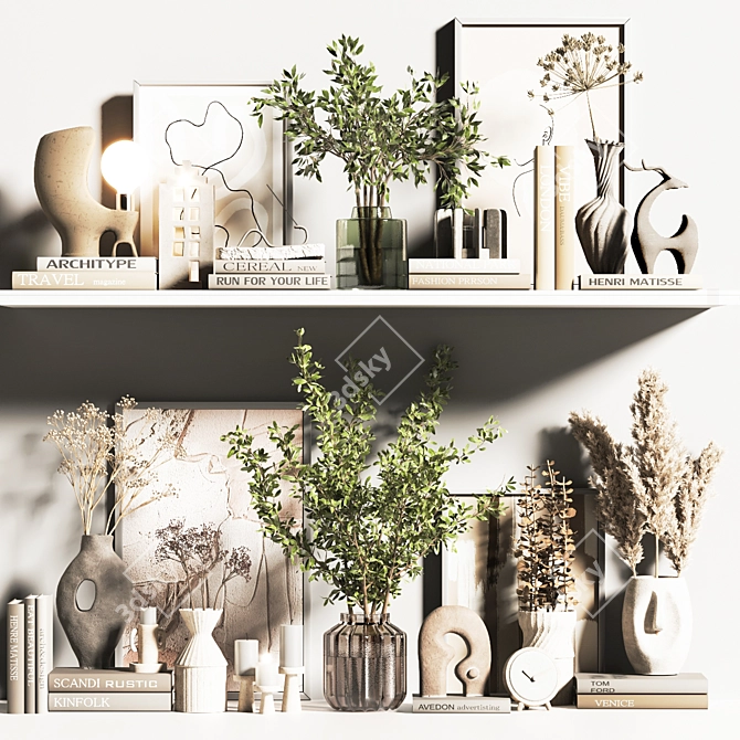 Modern Minimalist Decorative Shelf Set 3D model image 1