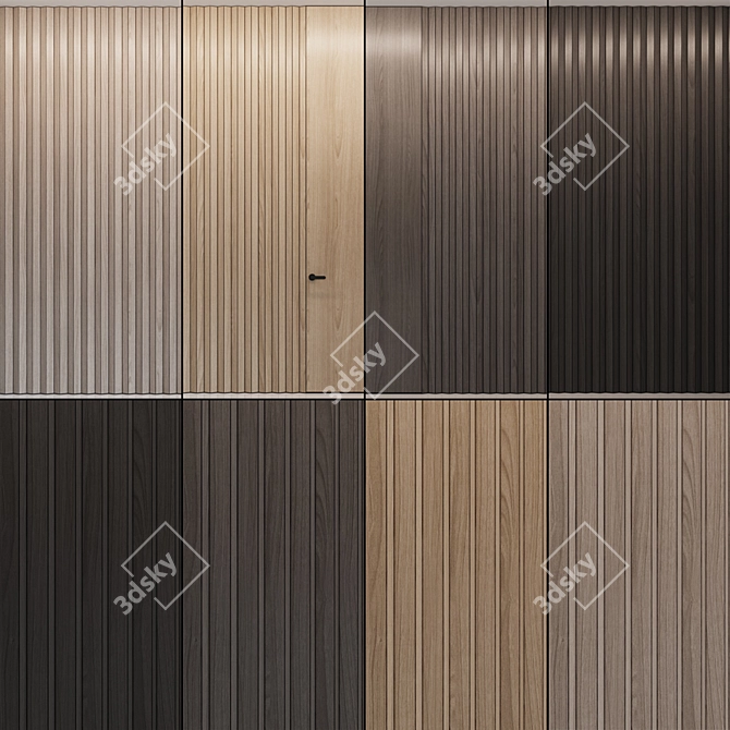 Brass-Trimmed Wood Wall Panels 3D model image 1