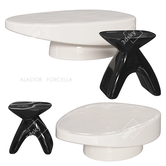 High-Gloss White Oval Coffee Table 3D model image 1