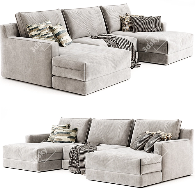 Modern West Elm U-Shaped Sofa 3D model image 1