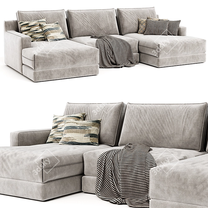 Modern West Elm U-Shaped Sofa 3D model image 2