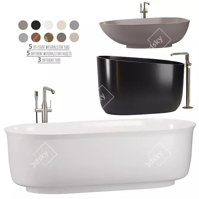 Luxury Bathtubs Set with Faucets 3D model image 1