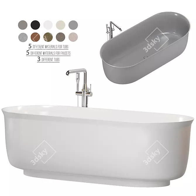 Luxury Bathtubs Set with Faucets 3D model image 2