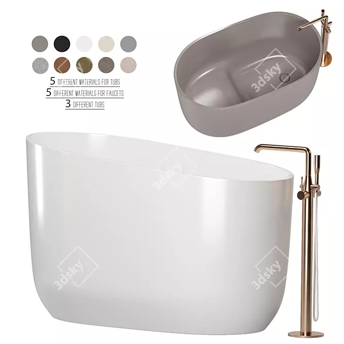 Luxury Bathtubs Set with Faucets 3D model image 3