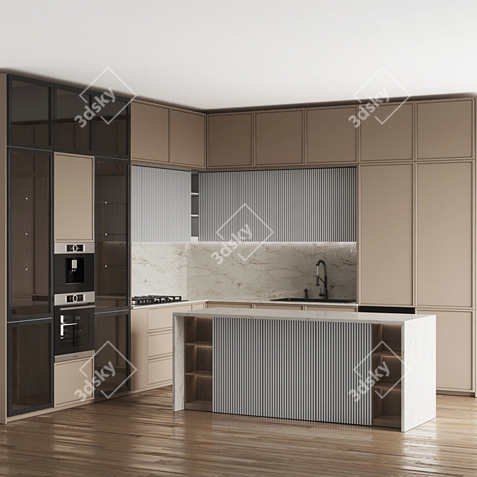 Modern L-Shaped Kitchen Island 3D Model 3D model image 1