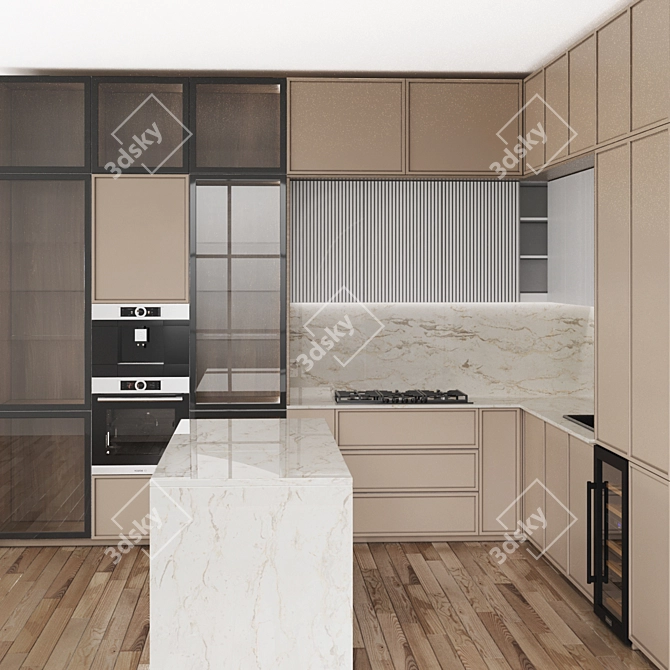 Modern L-Shaped Kitchen Island 3D Model 3D model image 3