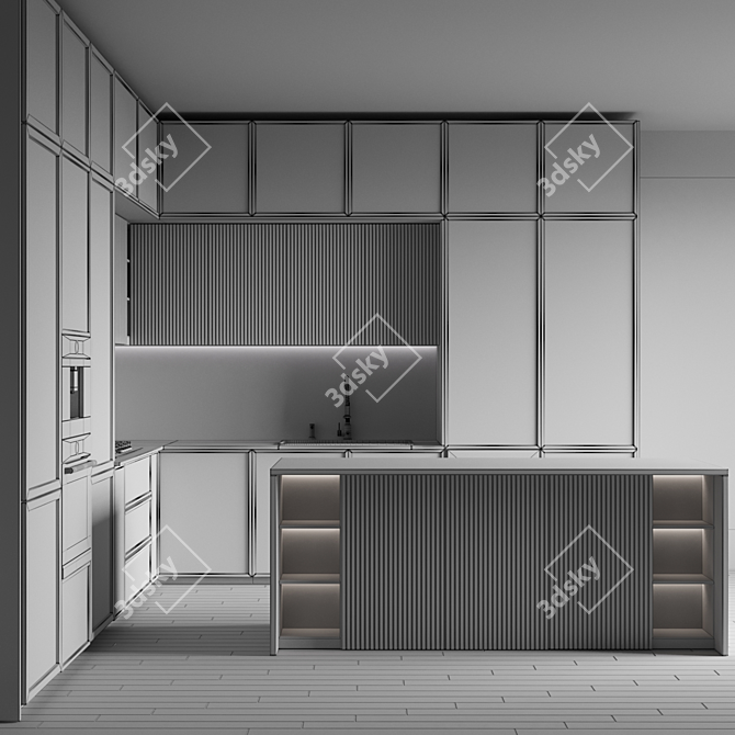 Modern L-Shaped Kitchen Island 3D Model 3D model image 6