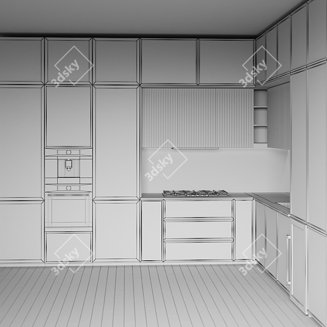 Modern L-Shaped Kitchen Island 3D Model 3D model image 7