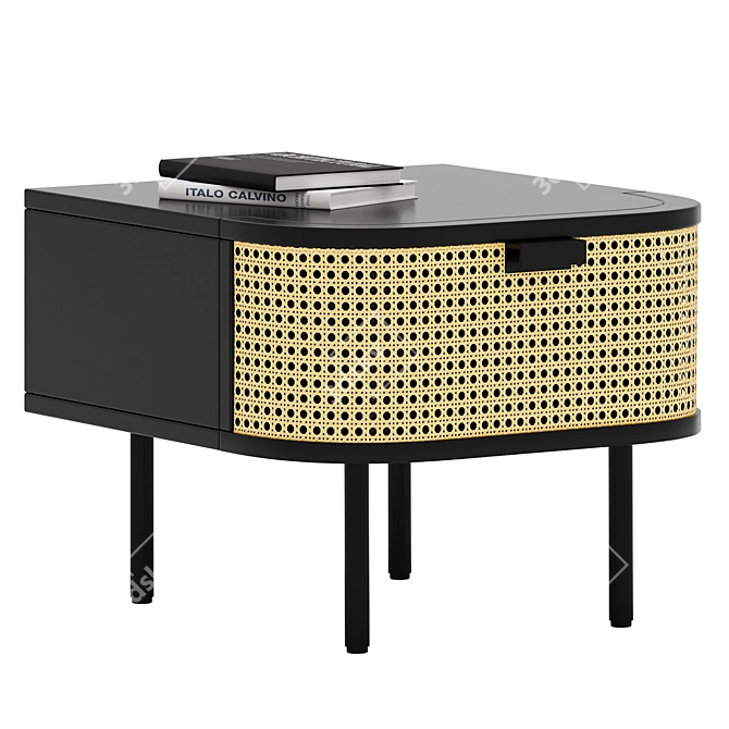 Rotang Wicker Bedside Table 3D model image 2