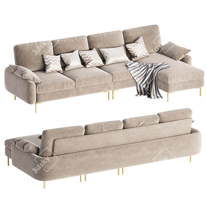 Modish Upholstered Sectional Sofa 3D model image 2