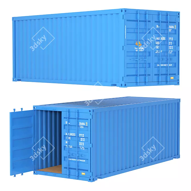 Railway containers models, RAL 5012. 3D model image 3