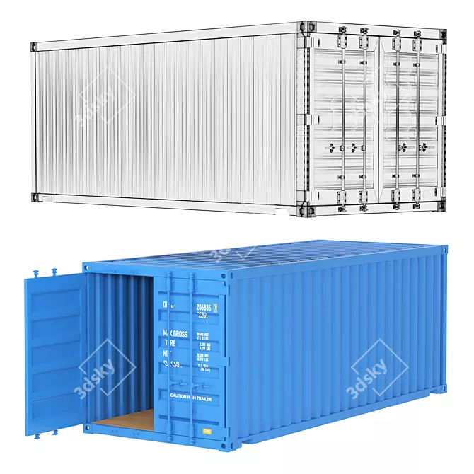 Railway containers models, RAL 5012. 3D model image 4