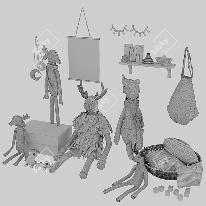 Scandinavian Style Plush Toy Set 3D model image 2