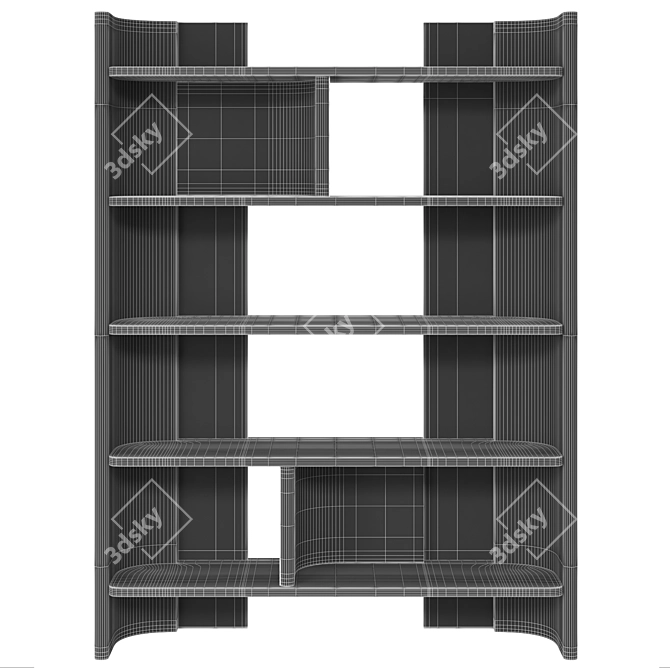 Elegant Oak & Leather Bookcase 3D model image 5