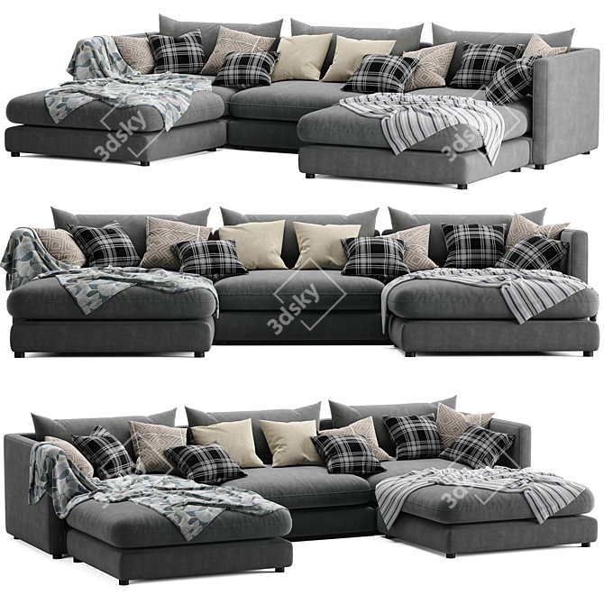 Luxe 5-Piece Slipcover Sectional Sofa 3D model image 1