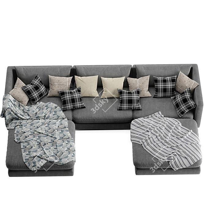 Luxe 5-Piece Slipcover Sectional Sofa 3D model image 3