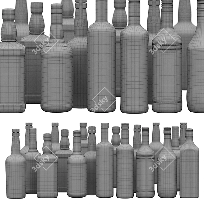 Elegant Glass Bottles Set 2016 3D model image 7