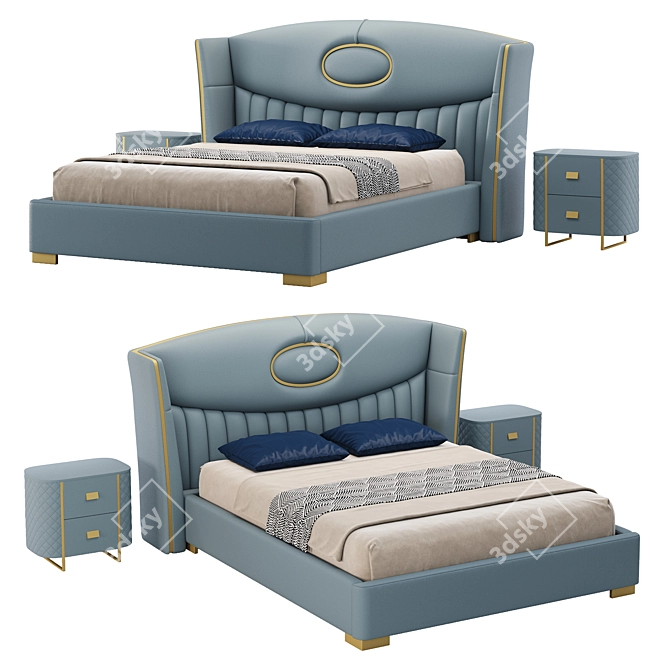 Elegant Leather Bed Frame Set 3D model image 1