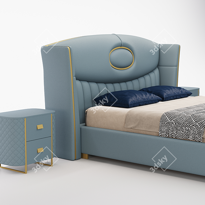 Elegant Leather Bed Frame Set 3D model image 2