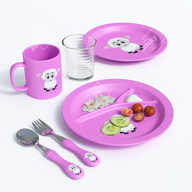 Kids' 3-Color Plastic Tableware Set 3D model image 3