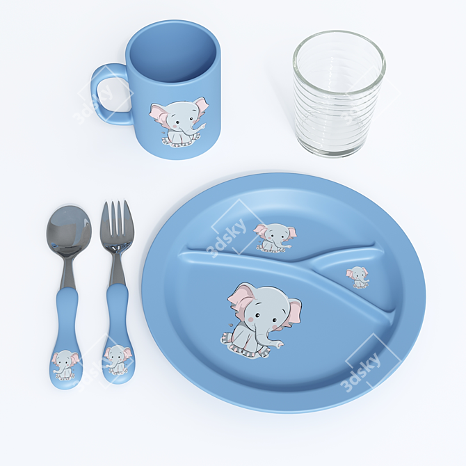 Kids' 3-Color Plastic Tableware Set 3D model image 5