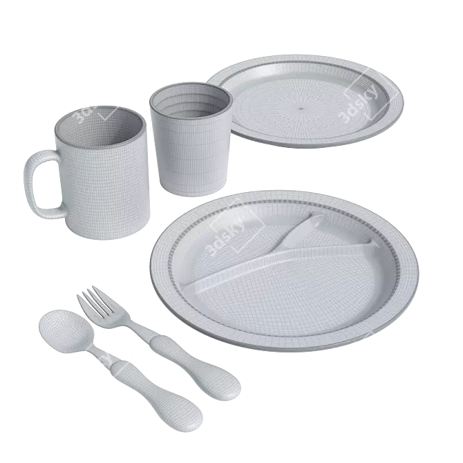 Kids' 3-Color Plastic Tableware Set 3D model image 6