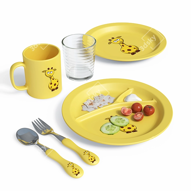 Kids' 3-Color Plastic Tableware Set 3D model image 8