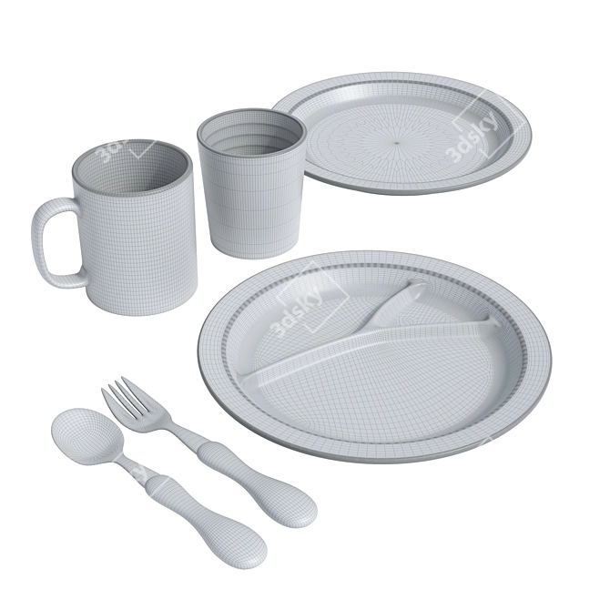 Kids' 3-Color Plastic Tableware Set 3D model image 10