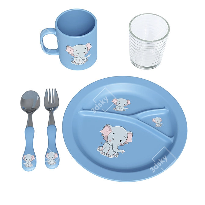 Kids' 3-Color Plastic Tableware Set 3D model image 12