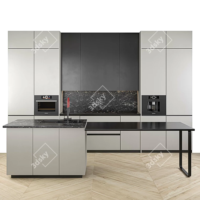 Minimalist Modern Black White Kitchen 3D model image 11