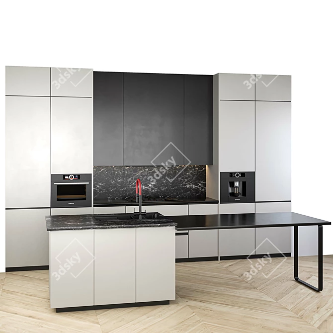 Minimalist Modern Black White Kitchen 3D model image 12