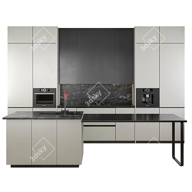 Minimalist Modern Black White Kitchen 3D model image 5