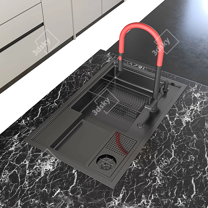 Minimalist Modern Black White Kitchen 3D model image 7