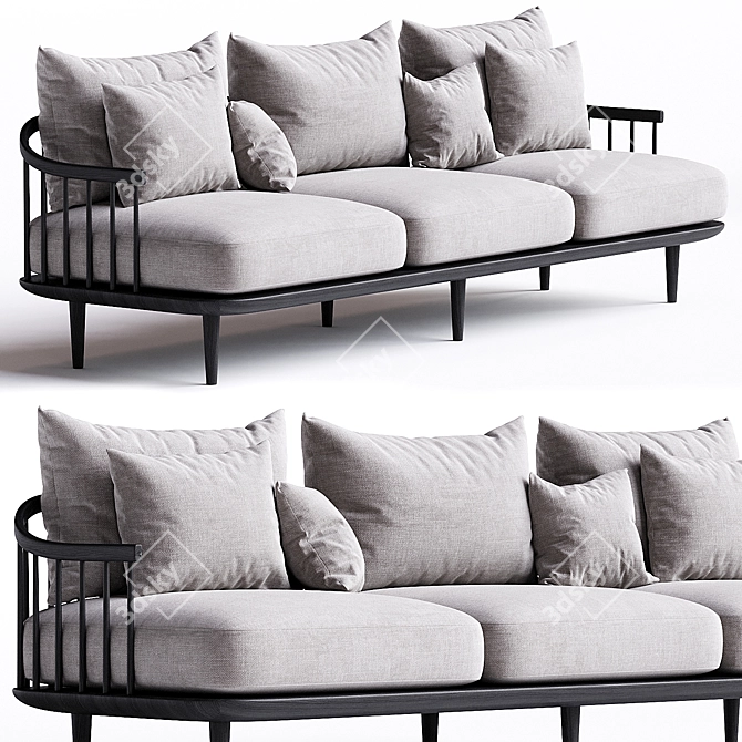 Modern 3-Seater Fabric Sofa Gray 3D model image 1