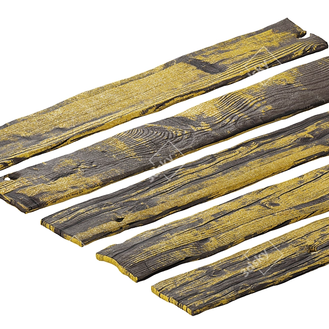 Vintage Painted Wood Boards Set 3D model image 2