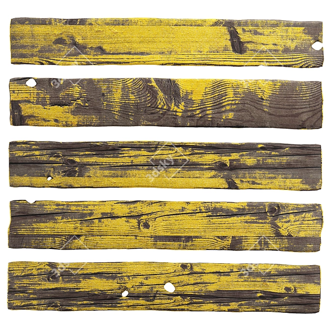 Vintage Painted Wood Boards Set 3D model image 3